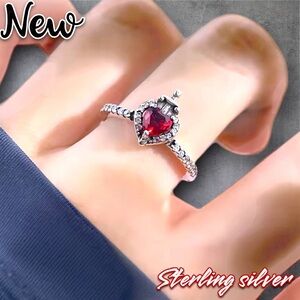New .925 Sterling Silver Vintage Sword through a Red Heart CZ Ring